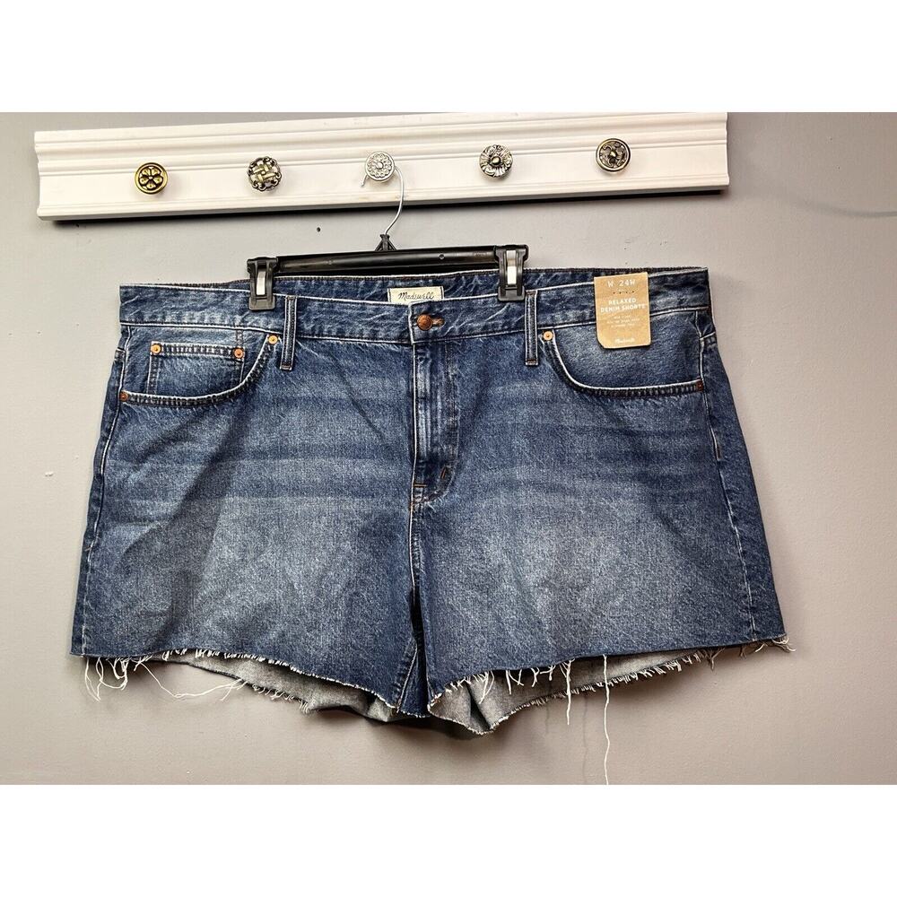 Madewell Relaxed Denim Shorts Womens Plus size 24W Cutoff Blue Jean Mid Rise NEW